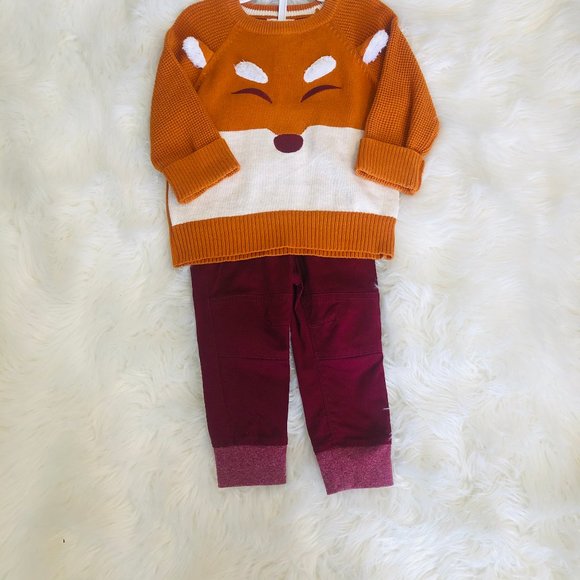 Cat & Jack Other - Cat & Jack Fox Sweater & Burgundy Jogger -18months